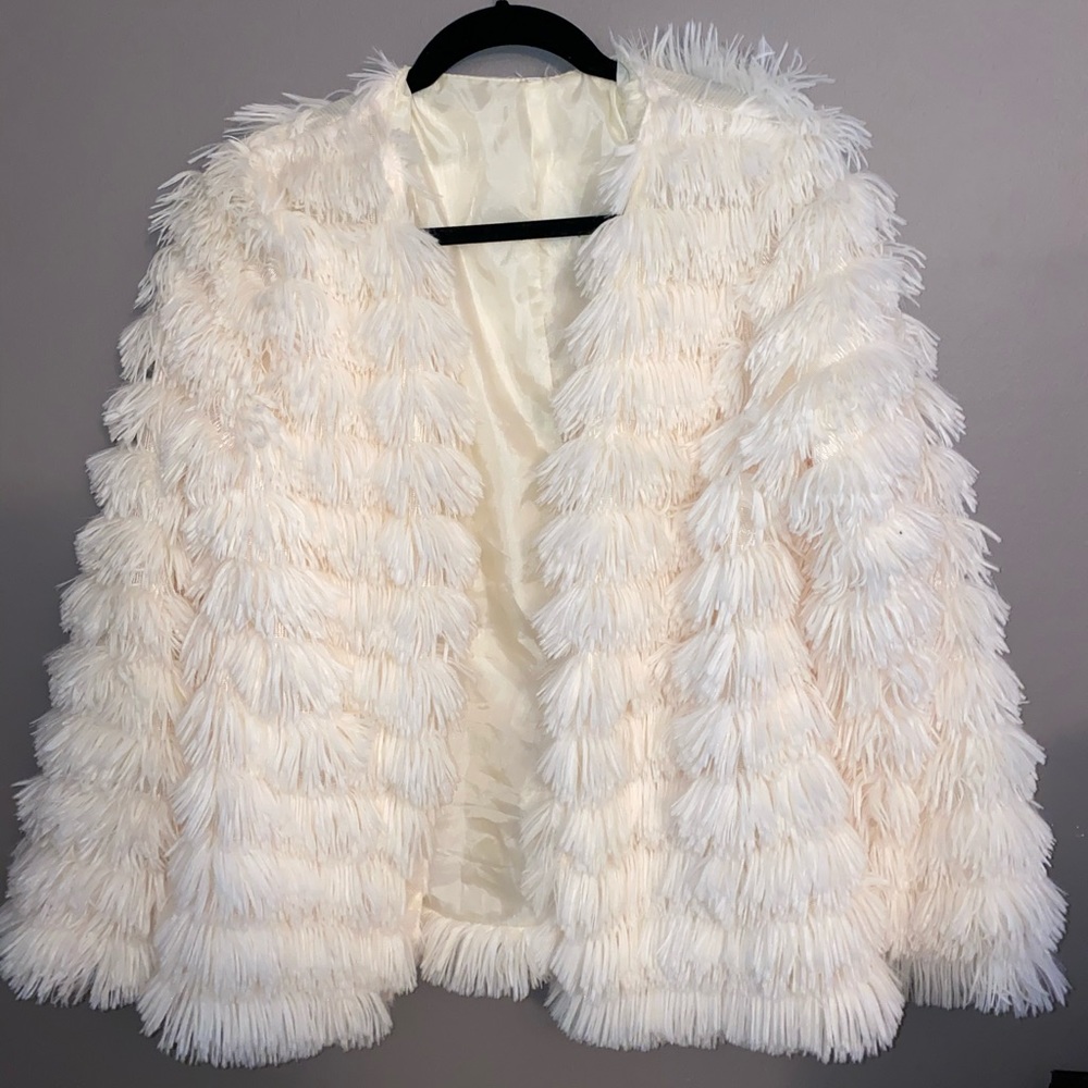 White SHEIN fluffy coat.